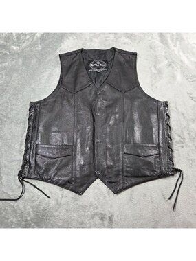 Leather King Vest Mens 46 Black Leather Biker Motorcycle Concealed Carry Western